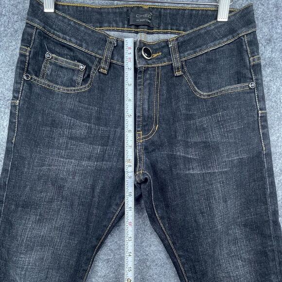 Cheq by Kaku Italy Jeans Mens Small Straight Slim Twill Lines Dark Jeweled Studs - Picture 7 of 8